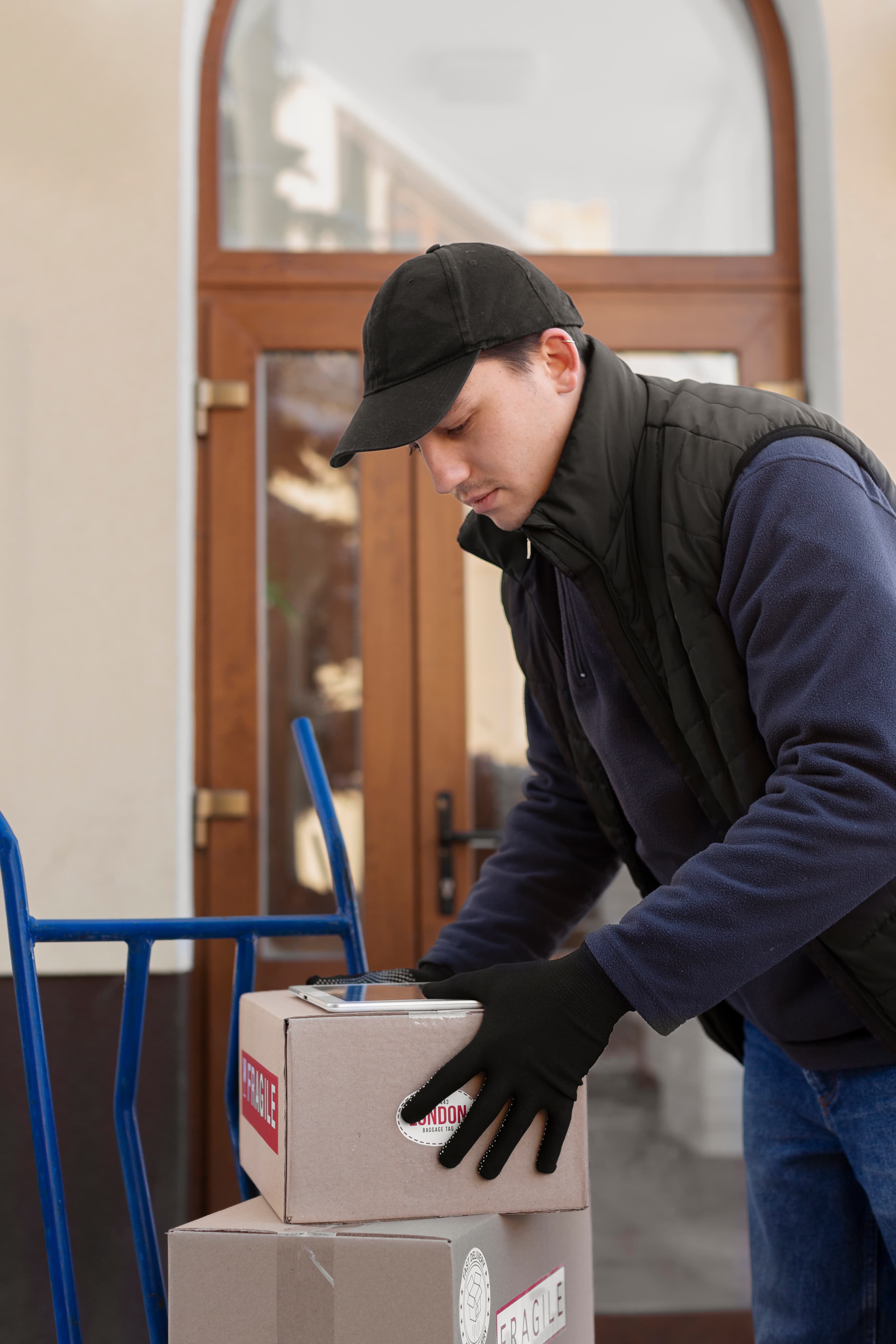 Securely packed moving boxes staged for onward household relocation